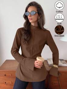 Elyressa Eine lässige und elegante Herbstbluse, von einer Frau gewebt - Braun - Übersicht 3