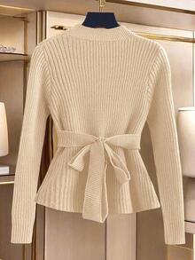 GlowEve New Fashionable Mixed Color Chic Versatile Knitted Sweater Top - Apricot - View 2