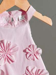 SHEIN 两件套少女碎花条纹吊带上衣和阔腿裤可爱套装 - 粉色 - 查看 5