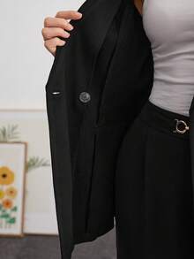 Modelyn 女士豹纹拼接设计优雅修身黑色西装外套 - 黑色 - 查看 8