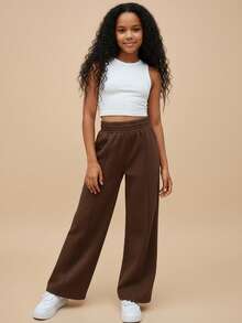 Travachic KIDS Travachic KIDS Tween Girl Street Style Solid Color Knitted Straight Leg Pants - Chocolate Brown - View 2