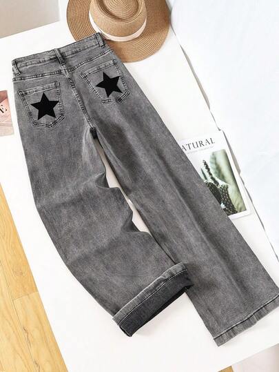 HIMARRI Denim Mezclilla con estrellas mujer ropa vaquera de mujer  pantalones para mujer pantalones de dama pantalones vaqueros para mujer