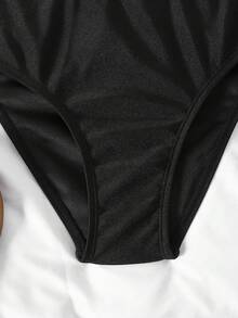 SHEIN Tween Girl 3pcs Set Solid Black Knitted Bikini Top & Leopard Print Skirt, Casual Beach Vacation Swimwear 3pcs Set, Beach Wear, Swimwear, For Vacation & Holiday Summer Beach Outfit - Black - View 10