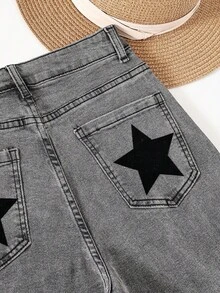 HIMARRI Denim Mezclilla con estrellas mujer ropa vaquera de mujer  pantalones para mujer pantalones de dama pantalones vaqueros para mujer - Negro - Ver 3