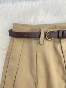 Franclia 女士优雅休闲时尚皮带阔腿裤 - 卡其色 - 查看 4
