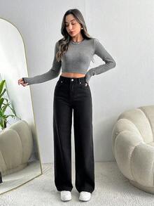 Mezclilla Pantalones de dama mezclilla Pantalon de mujer pantalón de mujer pantalones para mujer pantalón pantalones de dama pantalones baggy ropa vaquera de mujer pantalones para mujer - Negro - Ver 5