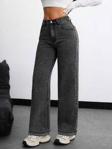 Pantalones vaqueros Ropa vaquera de mujer Mezclilla Pantalón recto Pantalón vaquero mujer pantalon de mujer pantalón de mujer pantalones para mujer pantalón pantalones de dama pantalones baggy - Negro - Ver 2