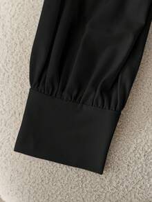 SHEIN PETITE 女士织工的素色通勤秋季衬衫 - 黑色 - 查看 3