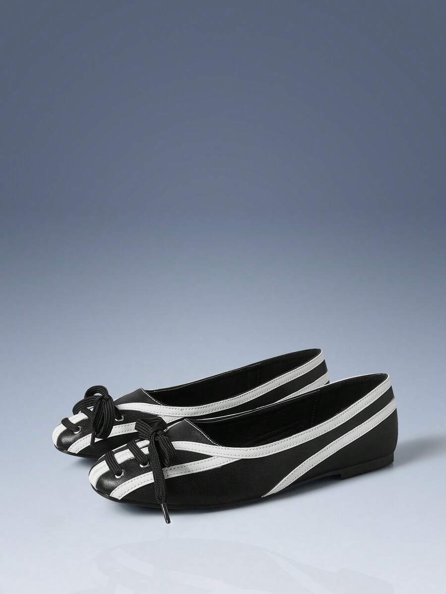 CUCCOO GRLICON Women's Lace-Up Design Casual Versatile Flat Loafers For Christmas - Black and White - View 1