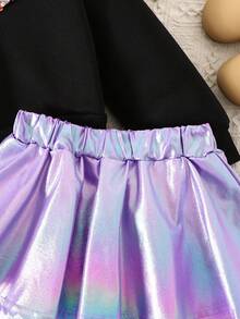 Leap Crew Sweet & Cute Sequin Collar Long Sleeve Sweatshirt And Mini Skirt Set,Autumn,7th Birthday,Back To School,Party,Wedding,Flower Girl,Children Casual Wear - Black - View 7