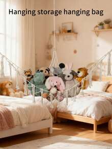 1 件大号波西米亚风毛绒动物网或吊床、玩具吊床、毛绒动物收纳角挂网架、网状吊床毛绒玩具悬挂收纳带流苏挂钩适用于卧室装饰秋季装饰节日装饰房间装饰家居装饰秋季春季装饰卧室装饰