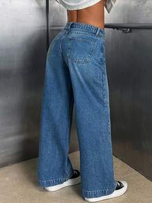 Mezclilla mezclilla mujer pantalon de mujer pantalón de mujer pantalones para mujer pantalón pantalones de dama pantalones baggy - Azul - Ver 5