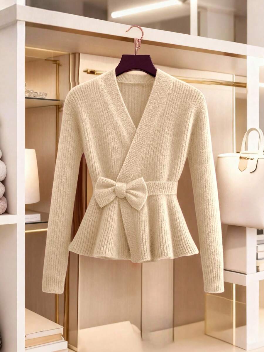 GlowEve New Fashionable Mixed Color Chic Versatile Knitted Sweater Top - Apricot - View 1