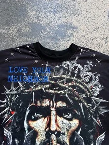 ROMWE MEN Camiseta de manga corta con estampado gráfico para hombre, corte holgado - Negro - Ver 4