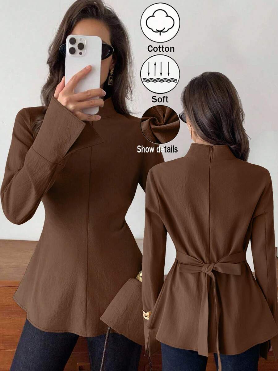 Elyressa Eine lässige und elegante Herbstbluse, von einer Frau gewebt - Braun - Übersicht 1