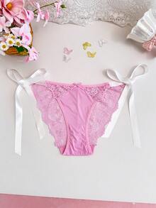 PetitDoll Women's Elegant Lace Patchwork Tie-Front Low-Waist Panties - Multicolor - View 3