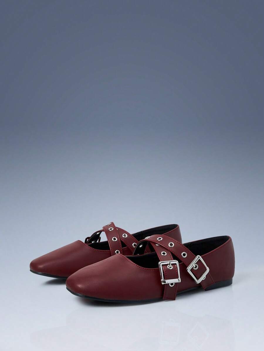 CUCCOO GRLICON Women's Buckle Design Casual Versatile Flat Loafers For Christmas - Burgundy - View 1