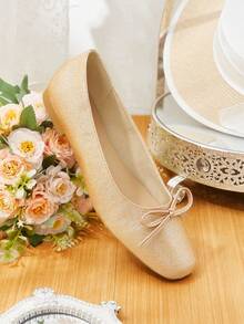 CUCCOO HITCHD 女士优雅通勤平底鞋，饰有闪亮蝴蝶结 - 玫瑰金 - 查看 12