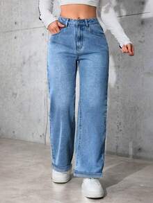 Ropa vaquera de mujer Mezclilla Pantalón recto Pantalón vaquero mujer pantalon de mujer pantalón de mujer pantalones para mujer pantalón pantalones de dama pantalones baggy - Gris - Ver 5