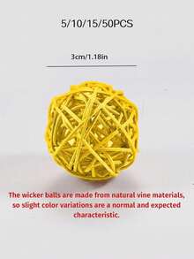 5/10/15/50个装鹦鹉柳条球玩具，直径3厘米，可供鹦鹉啃咬，柳条编织鹦鹉玩具 - 黃色 - 查看 8