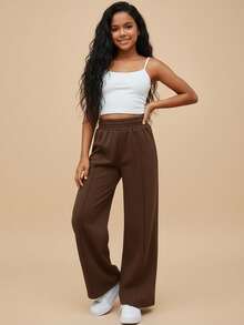 Travachic KIDS Travachic KIDS Tween Girl Street Style Solid Color Knitted Straight Leg Pants - Chocolate Brown - View 4