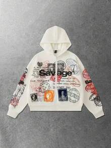 ROMWE MEN Men's Printed Sweatshirt Sweatshirt, Retro Street Style - Apricot - View 1