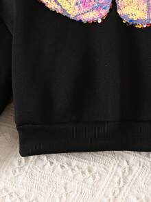 Leap Crew Sweet & Cute Sequin Collar Long Sleeve Sweatshirt And Mini Skirt Set,Autumn,7th Birthday,Back To School,Party,Wedding,Flower Girl,Children Casual Wear - Black - View 5