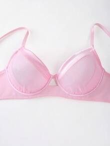 SHEIN Women's Solid Color Spaghetti Strap Hollow Out Bust Design Sweet Lingerie And Panty Set - Pink - View 6