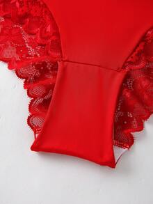 Valentine's Day Fashionable Lace Patchwork Panties - Red - View 7