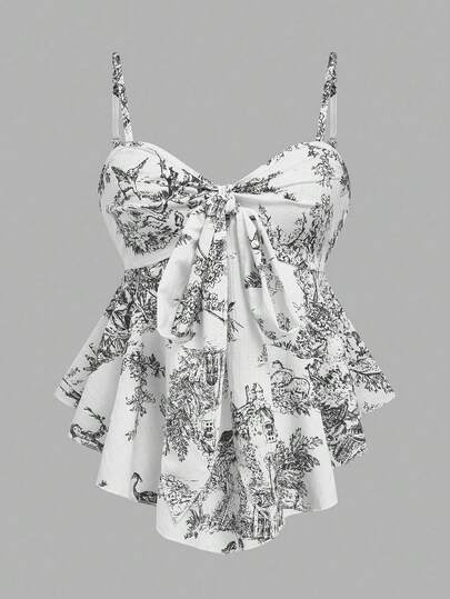 Qadelle 女士纹理印花收腰吊带背心，优雅百搭，适合度假、通勤和日常穿着