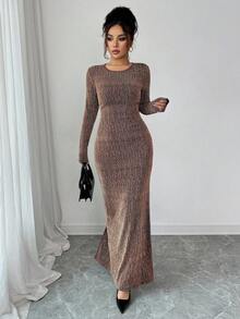 Elenzga Váy dài ôm sát đính đá Rhinestone dành cho nữ - màu đen - Xem 3