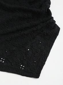 Sweetra Sexy Asymmetric Shoulder Textured Fabric Asymmetrical Hem Casual Top - Black - View 5