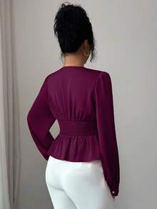 Elenzga A Lady Weaves An Elegant Autumn Shirt - Red Violet - View 2
