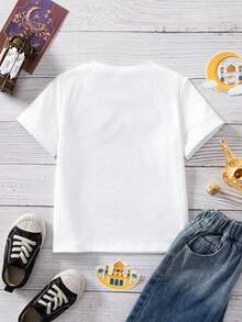 SHEIN Cartoon Girl Print Round Neck Short Sleeve Casual Versatile T-Shirt Young Girl Tops - White - View 2