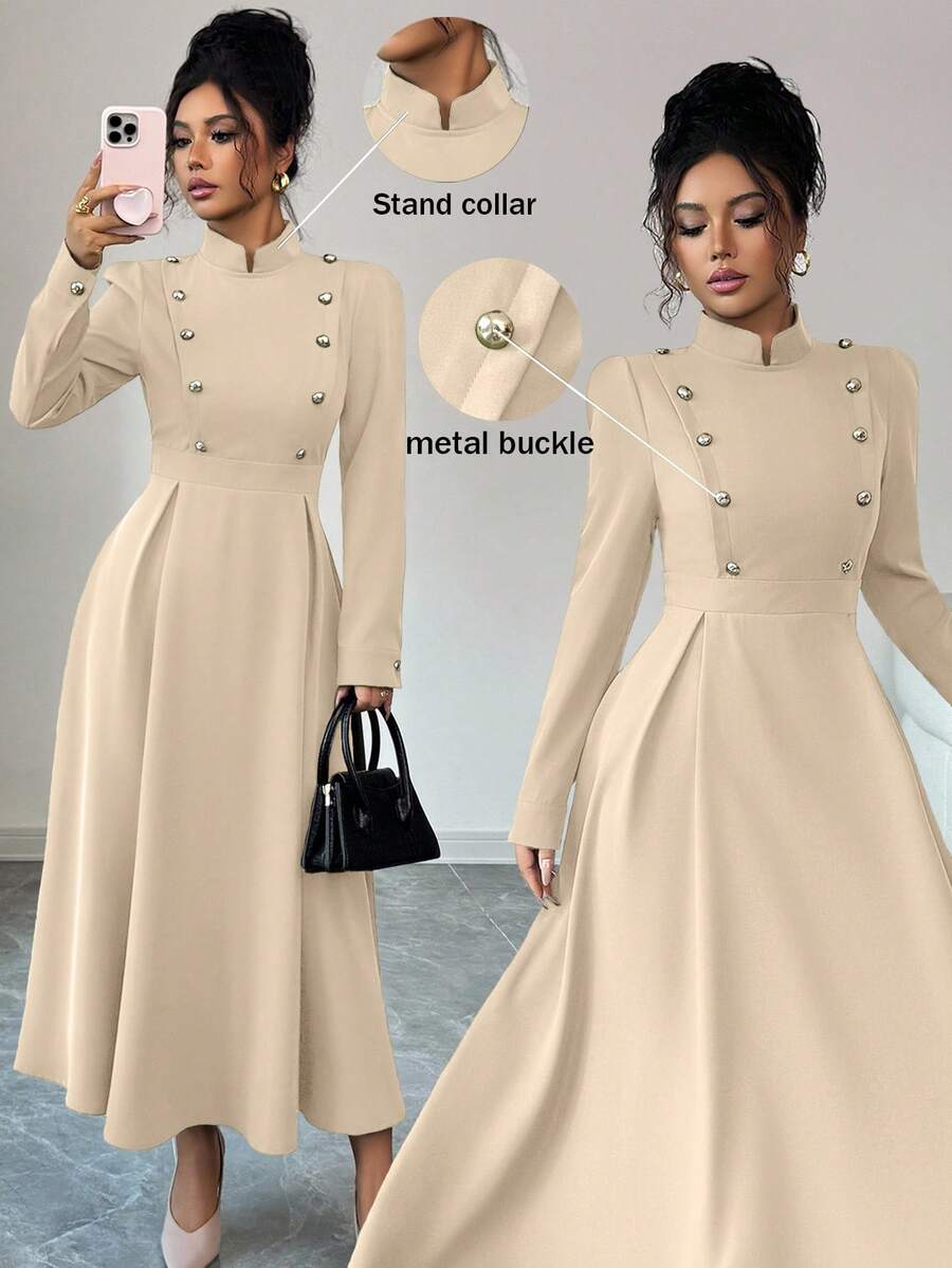 Elenzga A Long, Elegant Autumn Dress Woven By A Lady - Apricot - View 1