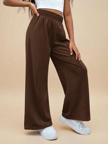 Travachic KIDS Travachic KIDS Tween Girl Street Style Solid Color Knitted Straight Leg Pants - Chocolate Brown - View 1