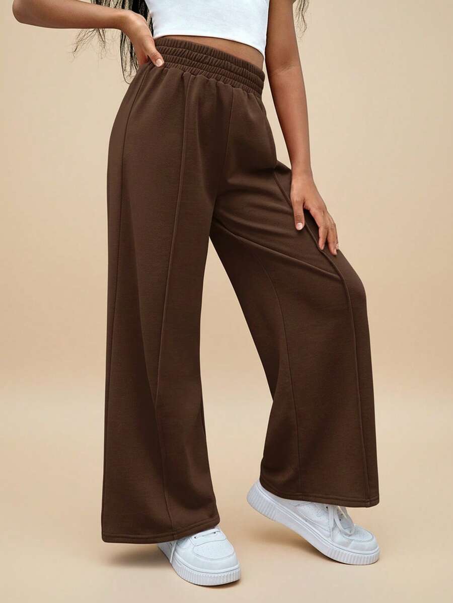 Travachic KIDS Travachic KIDS Tween Girl Street Style Solid Color Knitted Straight Leg Pants - Chocolate Brown - View 1