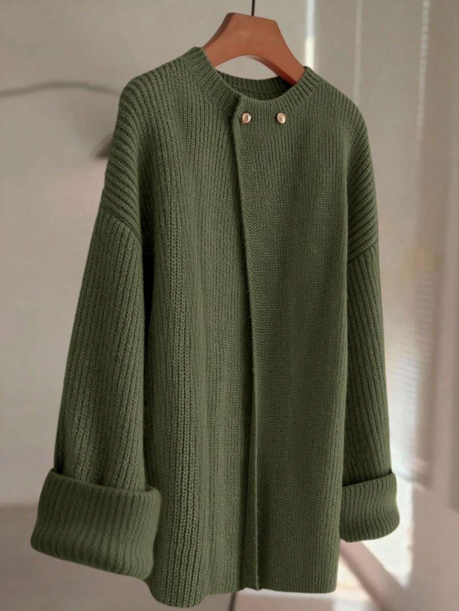 GlowEve 新款时尚女士开衫，欧美风，百搭简约针织上衣 - 橄欖綠 - 查看 1