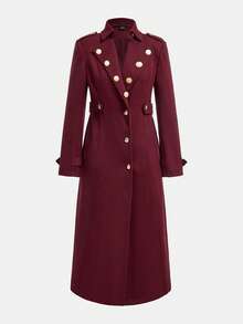 Maija 2025秋冬现代都市长袖金属纽扣女式外套，女士冬季外套，女士冬季，圣诞节，新年，新年，新年女士，新年派对，红色外套 - 酒紅色 - 查看 8