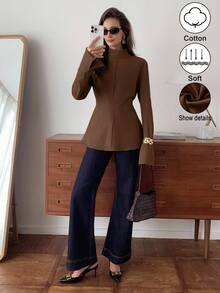 Elyressa Eine lässige und elegante Herbstbluse, von einer Frau gewebt - Braun - Übersicht 8