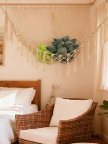 1 件大号波西米亚风毛绒动物网或吊床、玩具吊床、毛绒动物收纳角挂网架、网状吊床毛绒玩具悬挂收纳带流苏挂钩适用于卧室装饰秋季装饰节日装饰房间装饰家居装饰秋季春季装饰卧室装饰