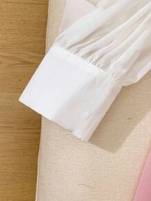 Franclia 女士优雅通勤拼色灯笼袖连衣裙 - 粉色 - 查看 3