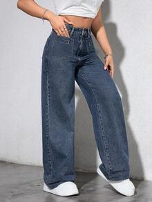 Mezclilla Pantalón recto Pantalón vaquero mujer pantalon de mujer pantalón de mujer pantalones para mujer pantalón pantalones de dama pantalones baggy - Azul - Ver 1