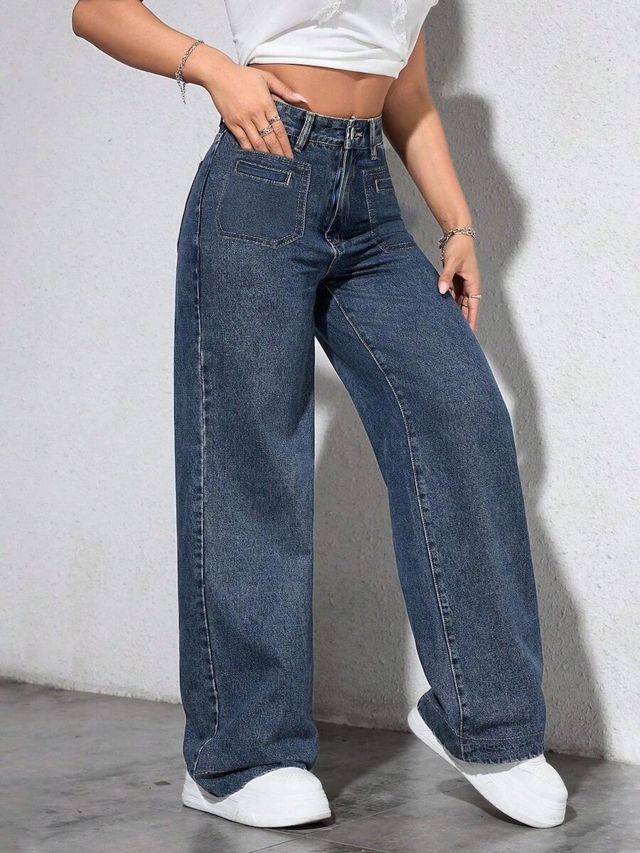 Mezclilla Pantalón recto Pantalón vaquero mujer pantalon de mujer pantalón de mujer pantalones para mujer pantalón pantalones de dama pantalones baggy - Azul - Ver 1