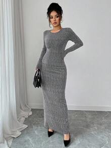 Elenzga Women's Rhinestone Embellished Fitted Long Dress - Silver - View 6