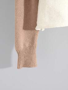 Lyxana New Stylish European And American Mixed Color Chic Versatile Contrast Color Knitted Ruffled Poncho Sweater - Khaki - View 3