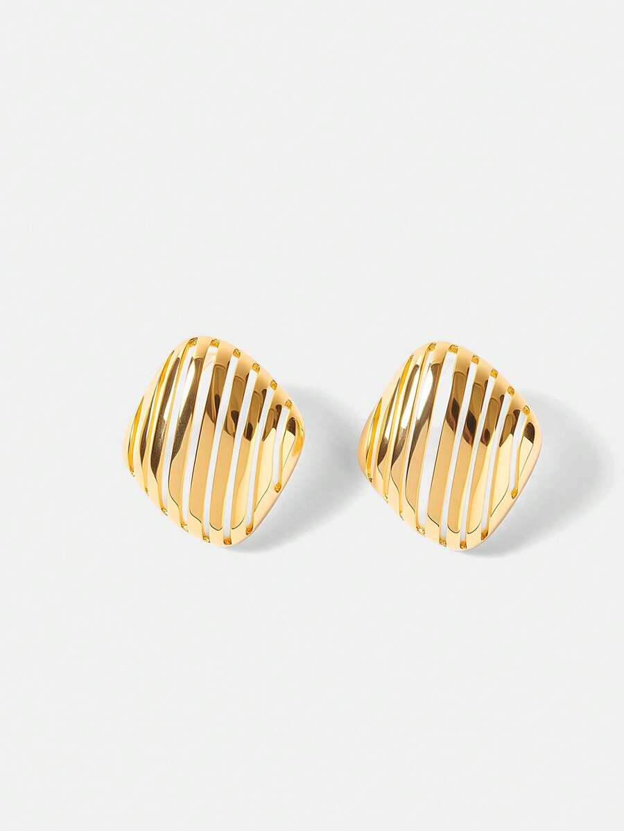 MOTF PREMIUM 18K Gold Plated Rhombus Shaped Earrings - Yellow Gold - View 2