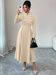 Elenzga A Long, Elegant Autumn Dress Woven By A Lady - Apricot - View 6