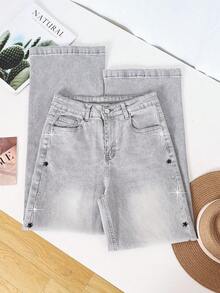 HIMARRI Denim brillos Gris Mezclilla con estrellas mujer ropa vaquera de mujer  pantalones para mujer pantalones de dama pantalones vaqueros para mujer - Negro - Ver 1