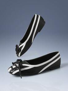 CUCCOO GRLICON Women's Lace-Up Design Casual Versatile Flat Loafers For Christmas - Black and White - View 5